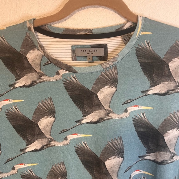 Ted Baker Men Short Sleeved Light Blue Heron Printed T-Shirts SZ 4 - Picture 7 of 10